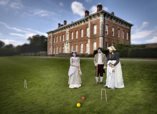 Picture of Bill and Family playing croquet at Beningbrough Hall.