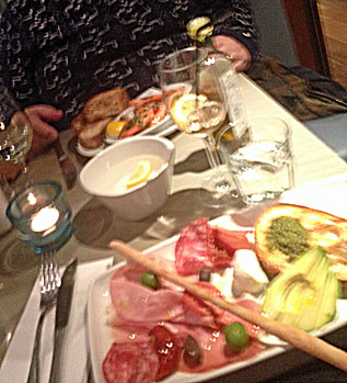 Picture of starters in Strada York. Cold meats simple and tasty.